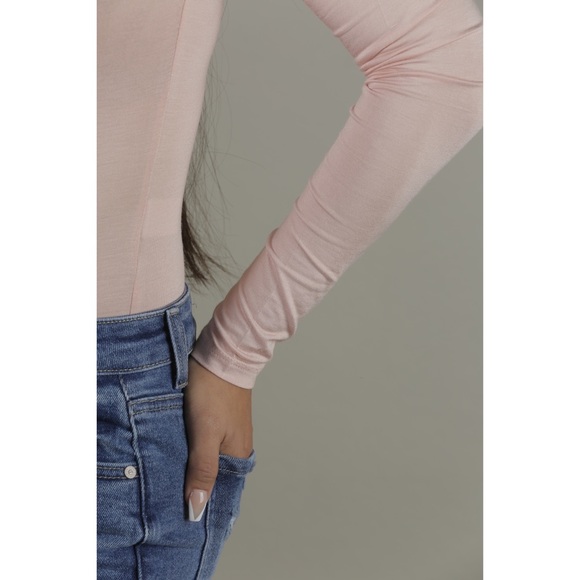 Pale Pink Long Sleeve Turtleneck Bodysuit - Picture 4 of 5